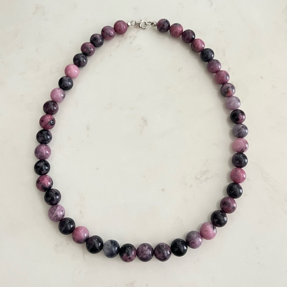 Rhodonite 10mm Beaded Necklace